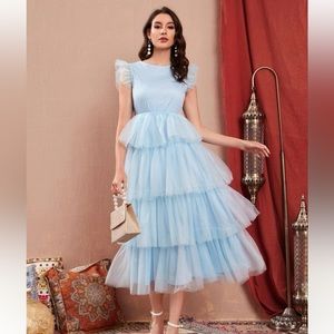 Ruffle Dobby Mesh Dress